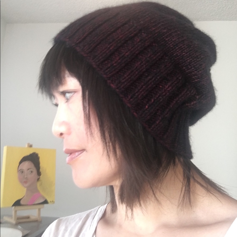 Burgundy Hand Knitted Cashmere Basic Beanie